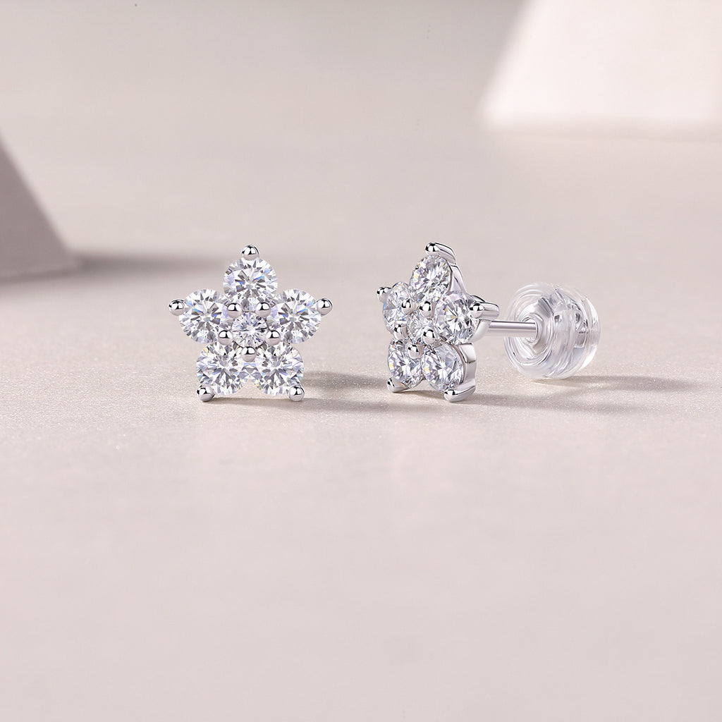 Paris Flower - Earrings Set With Top-quality Moissanite S925, Silver And Platinum-plated Stud Earrings, A Fashionable And Trendy Accessory That Can Be Tested With A Diamond Pen