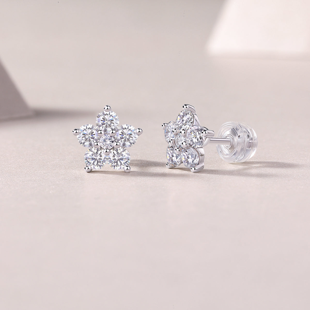 Paris Flower - Earrings Set With Top-quality Moissanite S925, Silver And Platinum-plated Stud Earrings, A Fashionable And Trendy Accessory That Can Be Tested With A Diamond Pen