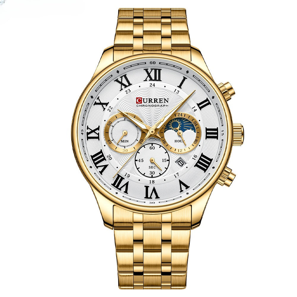 Calendar Steel Band Six-pin Sports Business Quartz Men's Watch