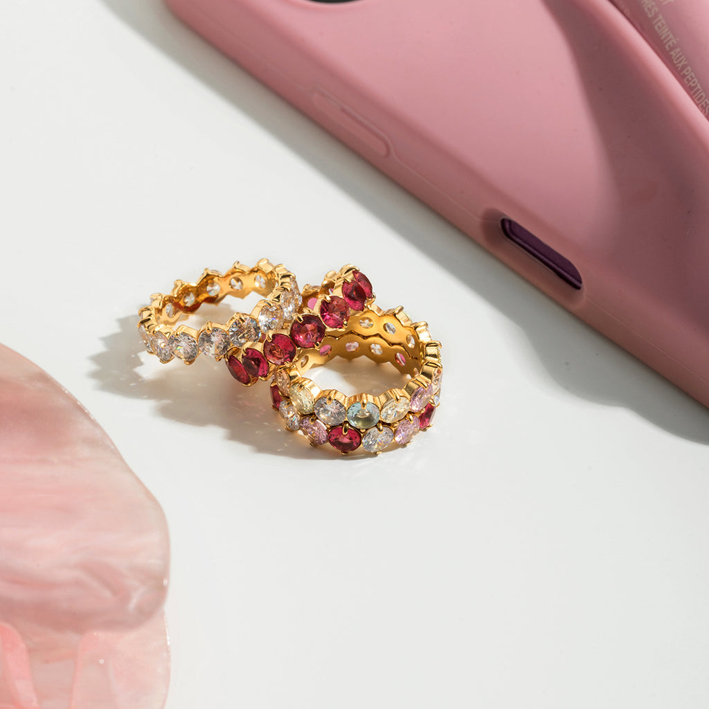 Stylish Lightweight Stainless Steel Ring With A Colorful Round Zircon Design