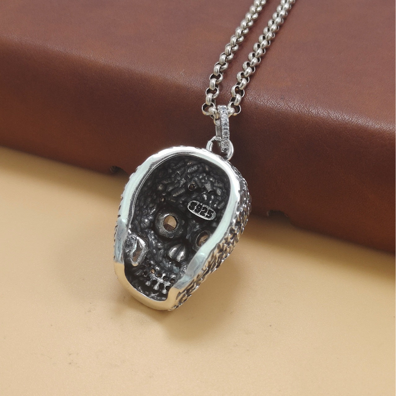 S925 Sterling Silver White Zircon Skull Pendant