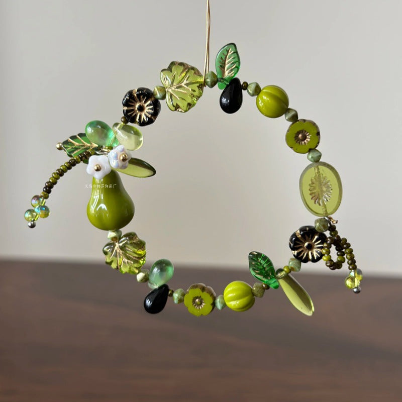 Green Beaded Natural Plant-Style Bracelet And Earrings