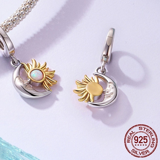 S925 Silver Opal Sun Moon Opening And Closing Buckle Pendant Parts