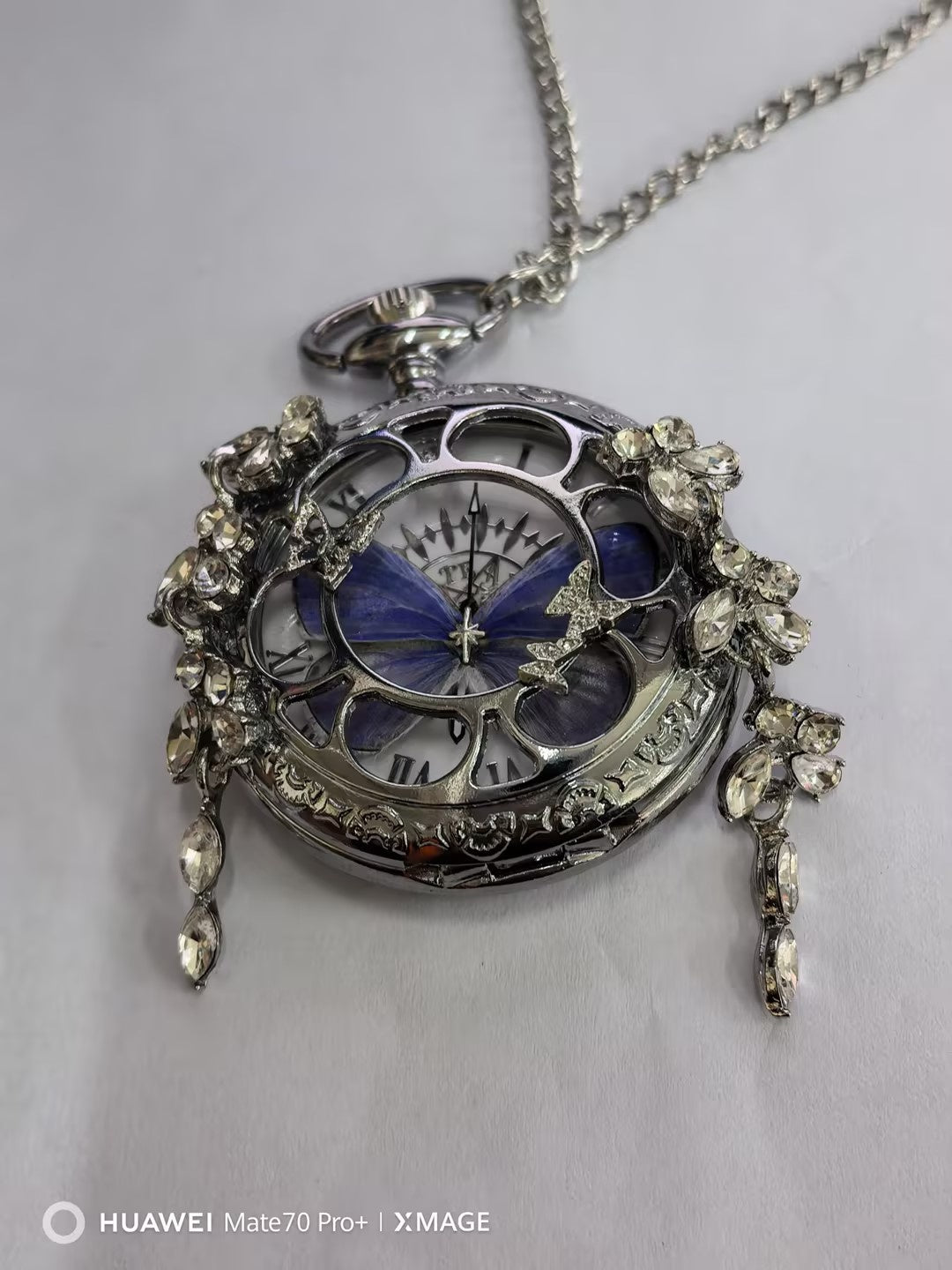 Couples Teal And Green Butterfly Animated Pocket Watch For Graduation Season