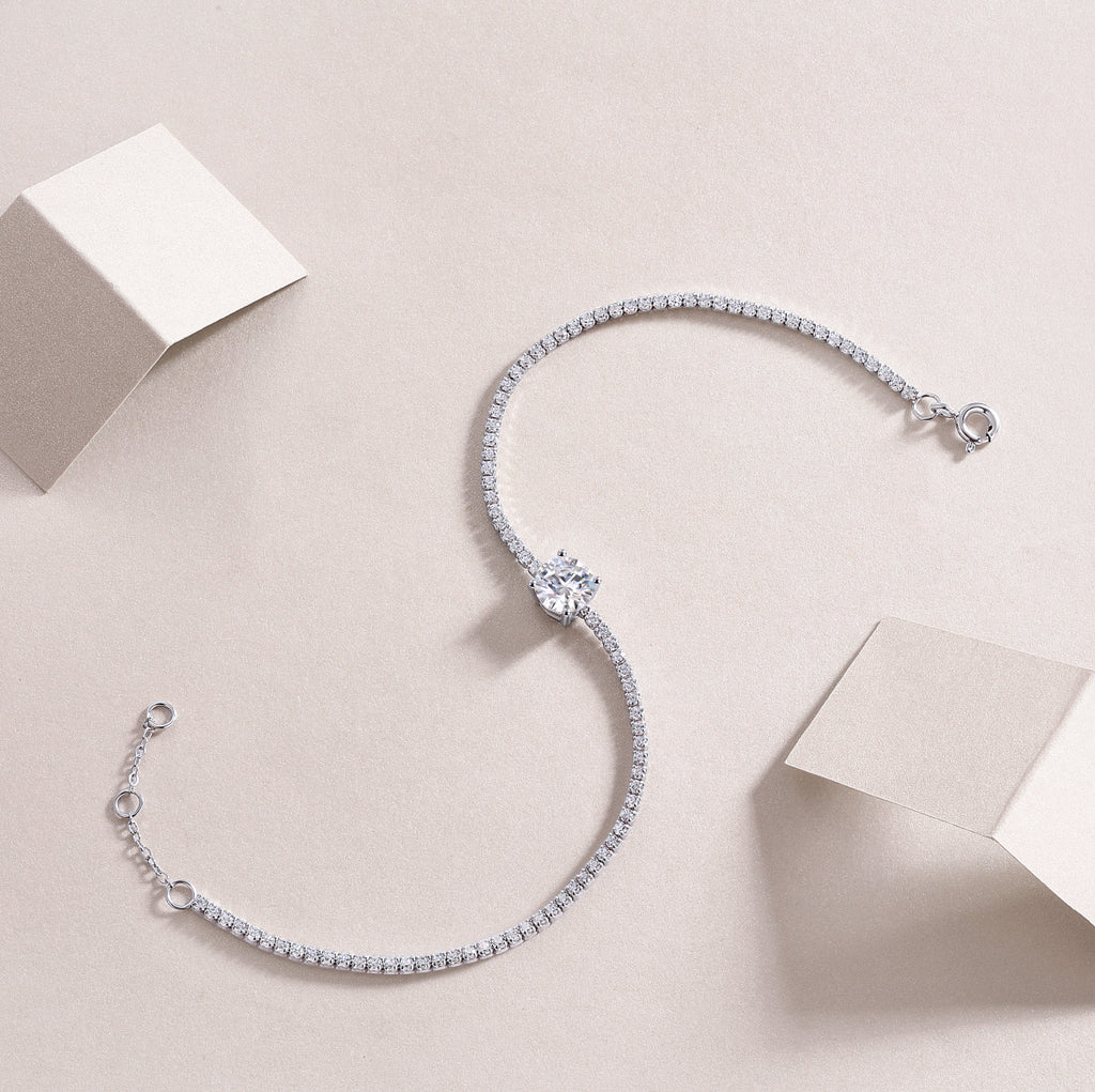 Dawn Dew - Top-quality Moissanite Fashionable Light Luxury Jewelry Silver Bracelet S925 Silver-plated Platinum