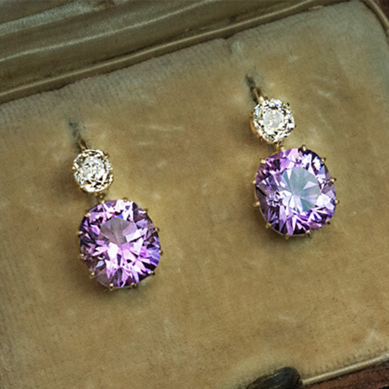Simple Versatile Geometric Earrings With Purple Zircon