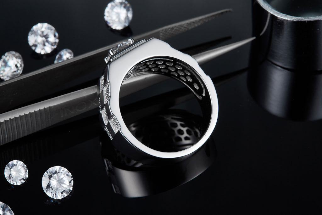 Men's 1-carat Luxury And Fashionable Light Luxury Jewelry Silver Ring Set With Top-quality Moissanite, S925 Silver-plated Platinum