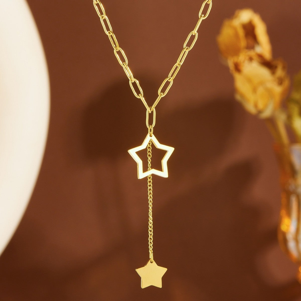 Stainless Steel Geometric Pentagram Chain Necklace
