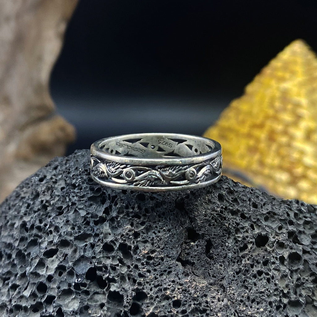 Sterling Silver Horus Eye Feather Ring