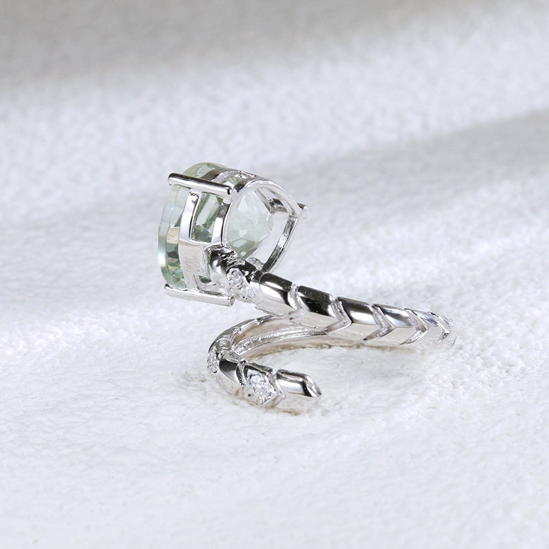 925 Silver New Chinese-Style Double-Layer Fashionable Natural Green Amethyst Ring
