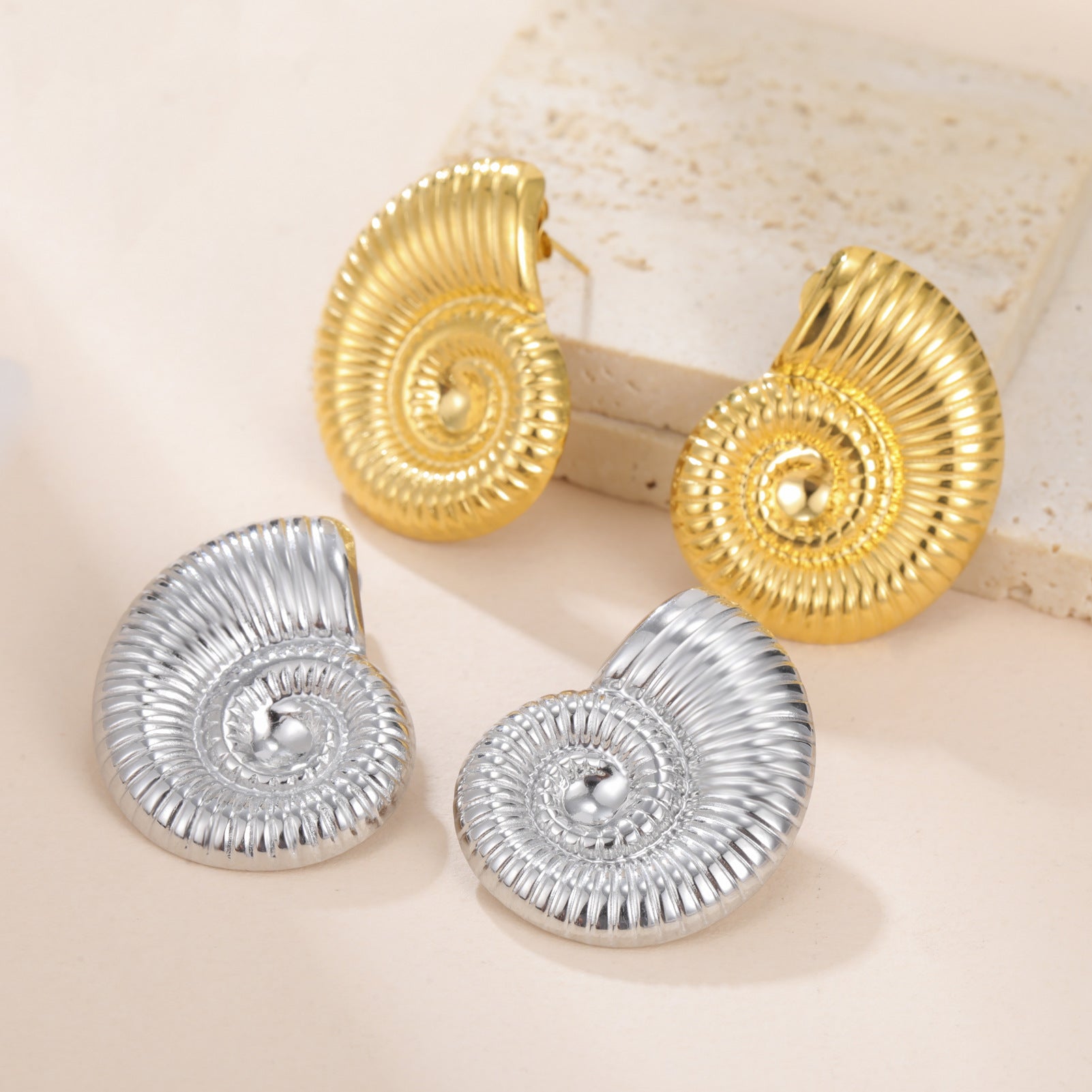 Womens Stainless Steel Minimalist Gold-Colored Earrings