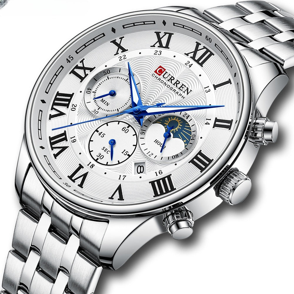 Calendar Steel Band Six-pin Sports Business Quartz Men's Watch