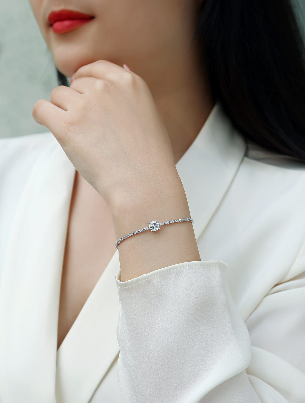 Dawn Dew - Top-quality Moissanite Fashionable Light Luxury Jewelry Silver Bracelet S925 Silver-plated Platinum