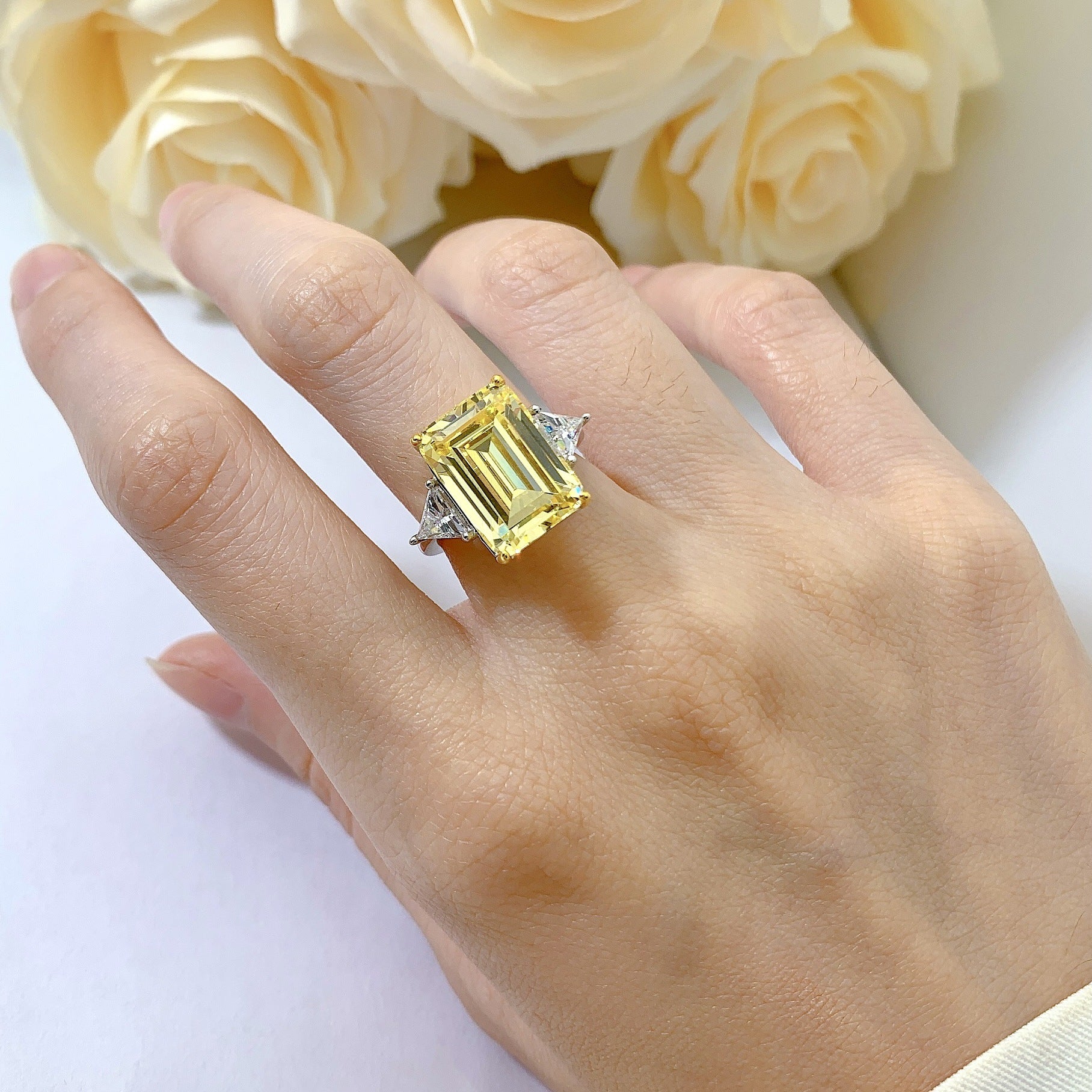 Square Sugar Cube Ring With Simulated Diamonds For Women