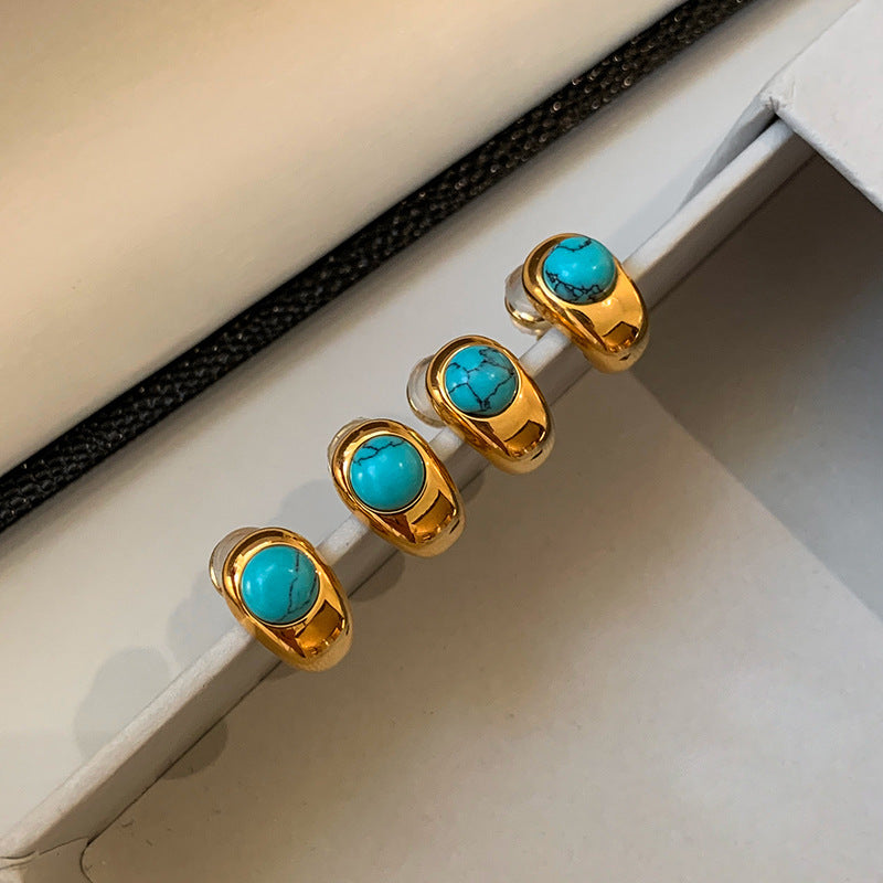 Real Gold-Plated Silver Needle Beaded Turquoise Earrings