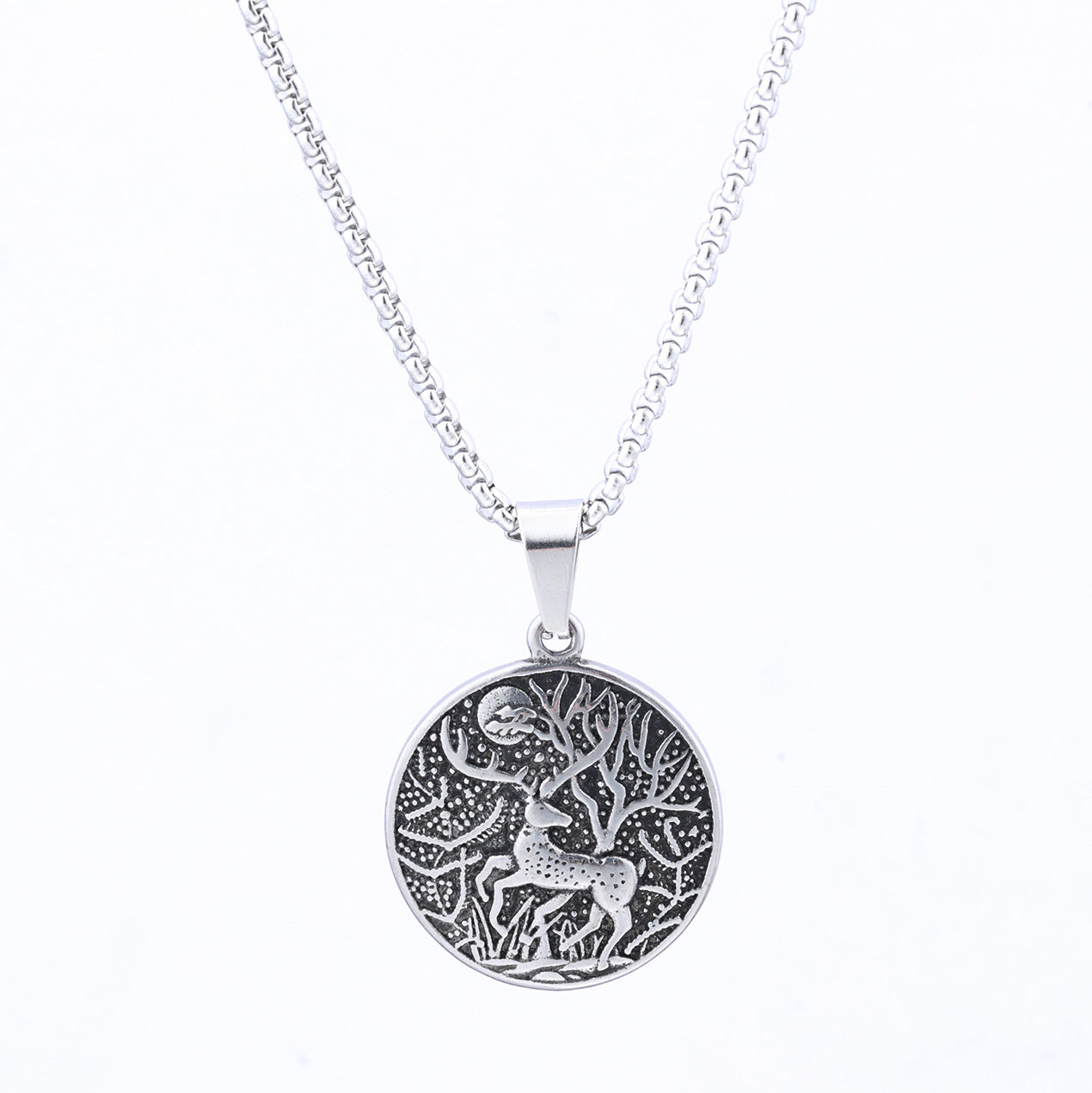 Retro Natural Style Forest Moon Elk Titanium Steel Pendant