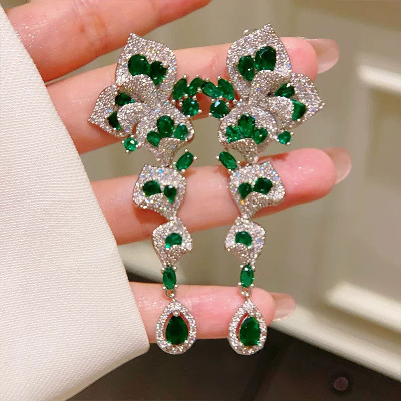 Elegant Slender Zircon Flower Earrings That Exude A Refined Sense Of Style