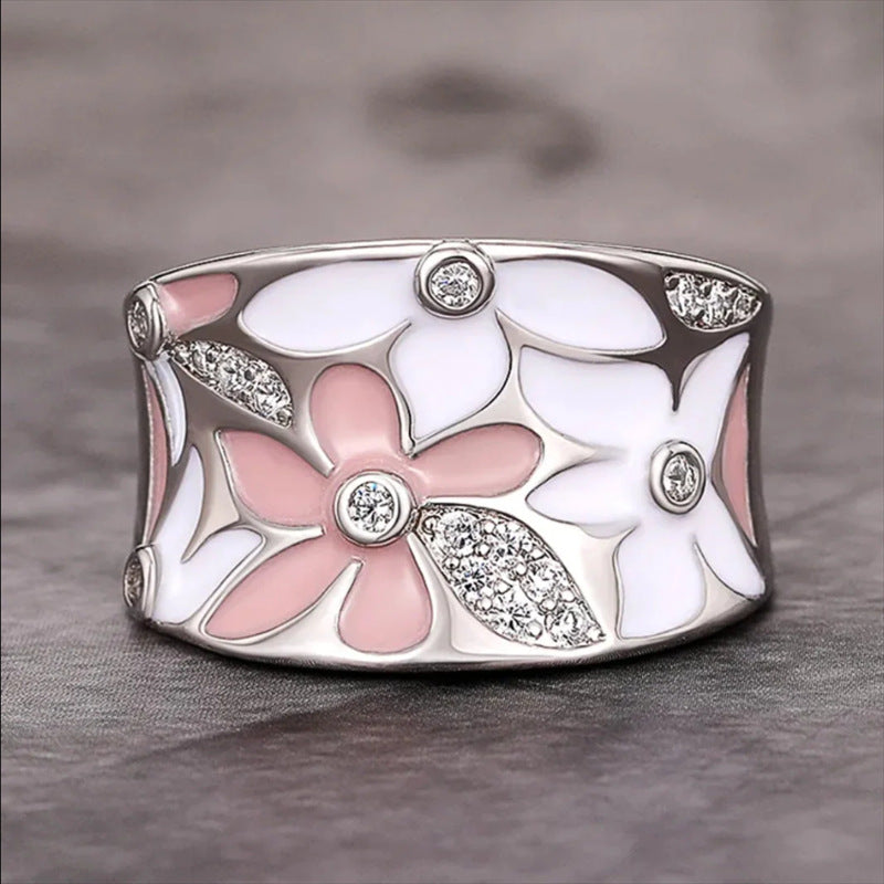 Elegant And Fresh Enamel Micro-Set Zircon Drop-Resin Ring