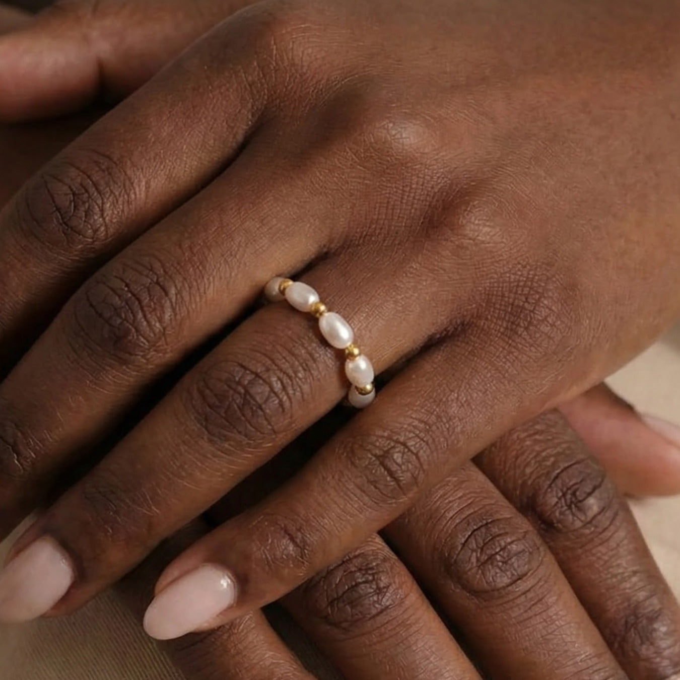 Womens Niche Design Ring With Imitation Pearl And Bead Accents