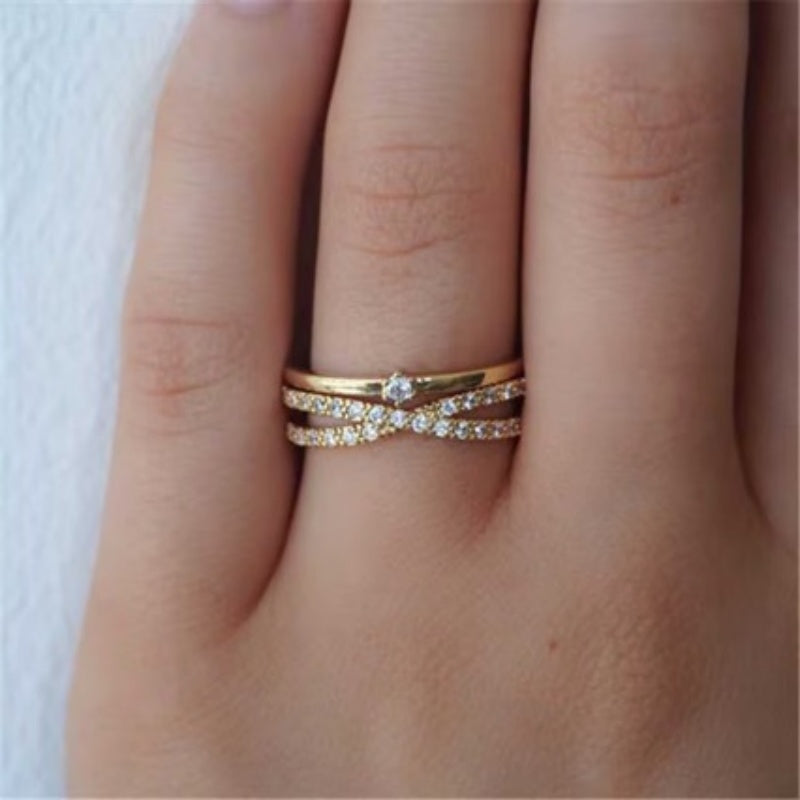 Micro-pave Zircon Crown Ring In Gold And Silver With An Adjustable Opening
