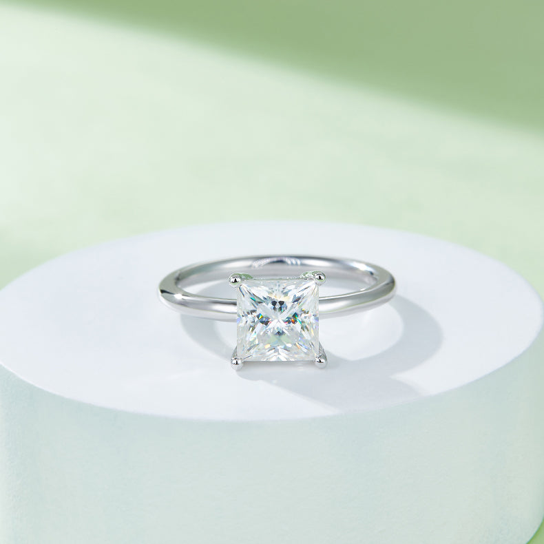 Square Moissanite Set With Top-quality Moissanite Luxury And Fashionable Light Luxury Jewelry Silver Ring S925 Silver Electroplated With Platinum