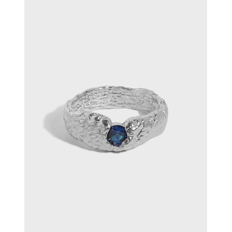 Ins Micro-pave Zircon Textured Sterling Silver Ring For Women