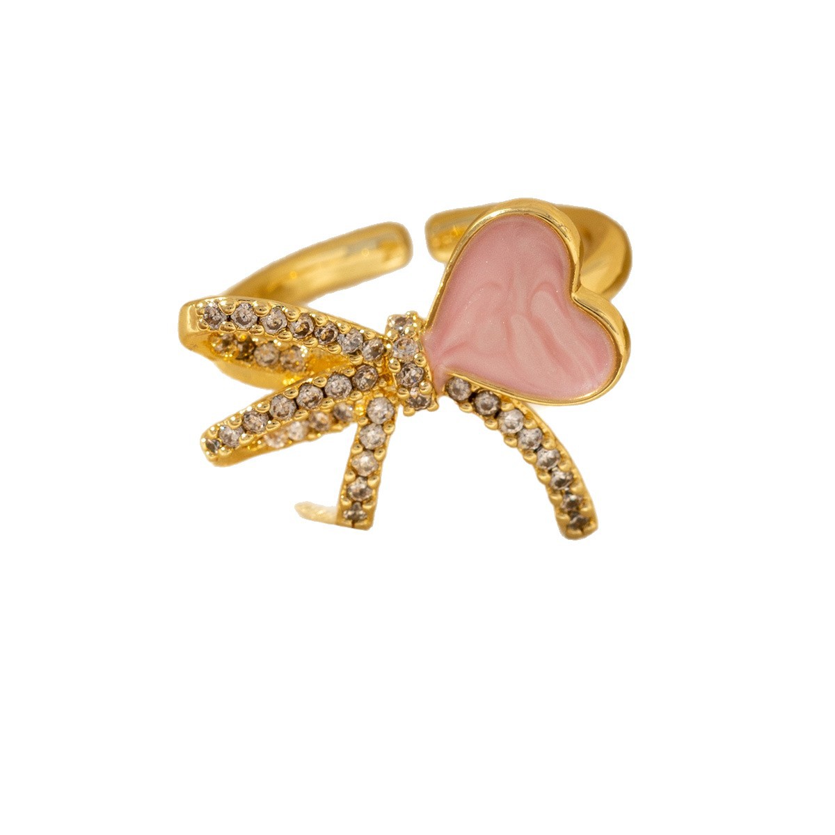 New Diamond-encrusted Bow And Heart Oil-drop Ring