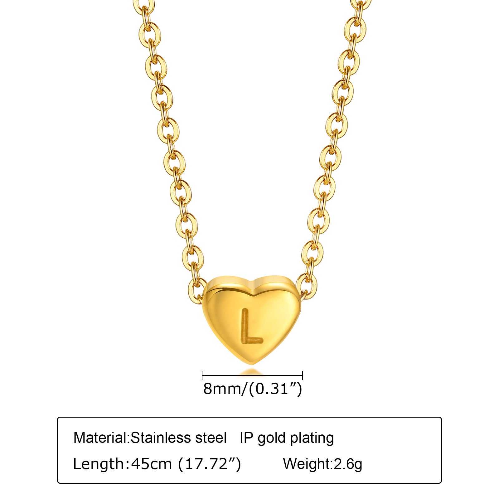 Stainless Steel 26-letter Heart Necklace