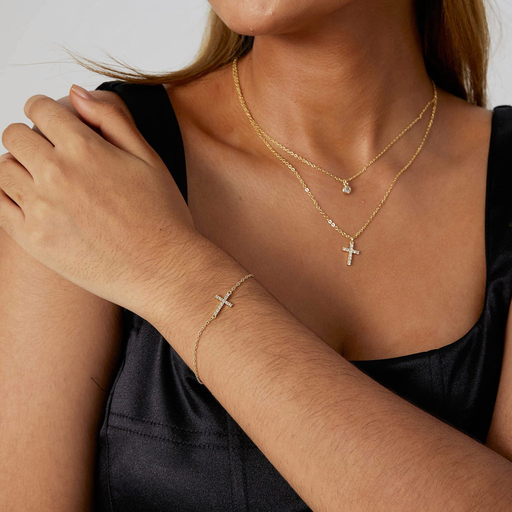 14K Gold Mini Cross Bracelet Fashionable Style