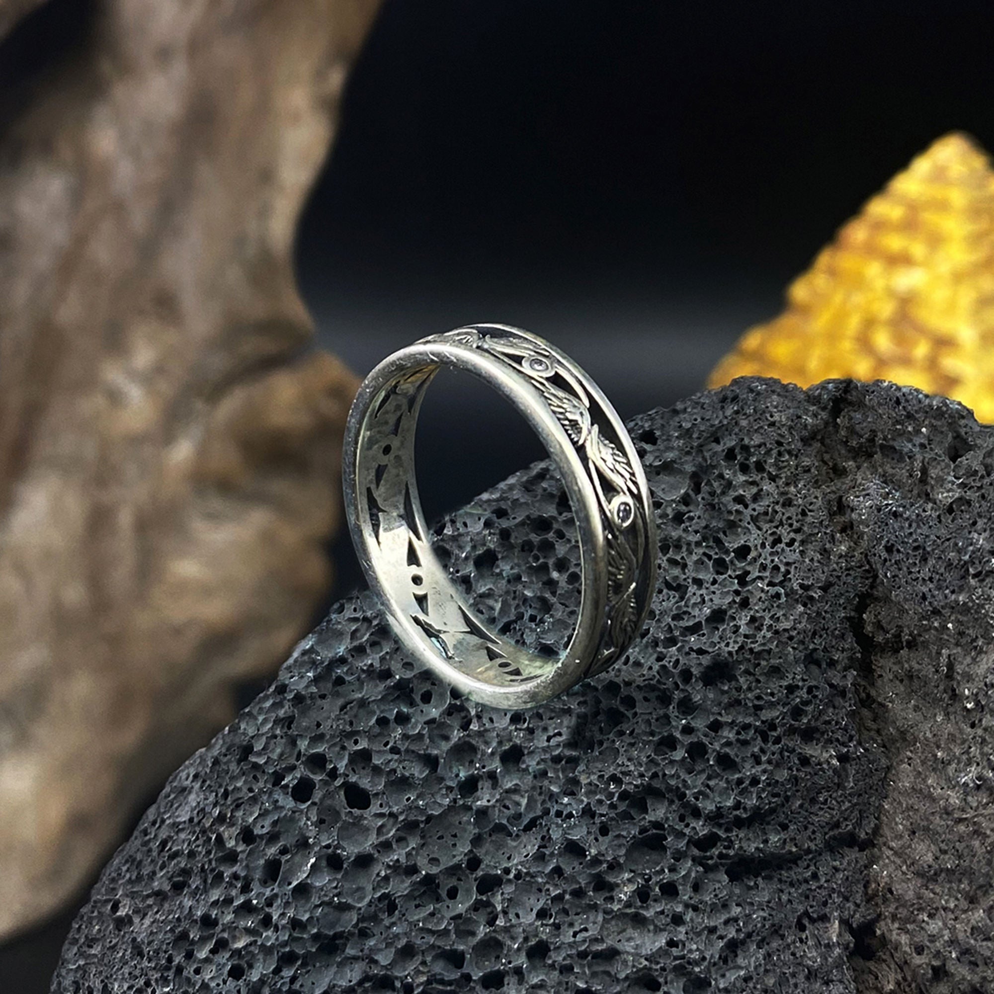 Sterling Silver Horus Eye Feather Ring