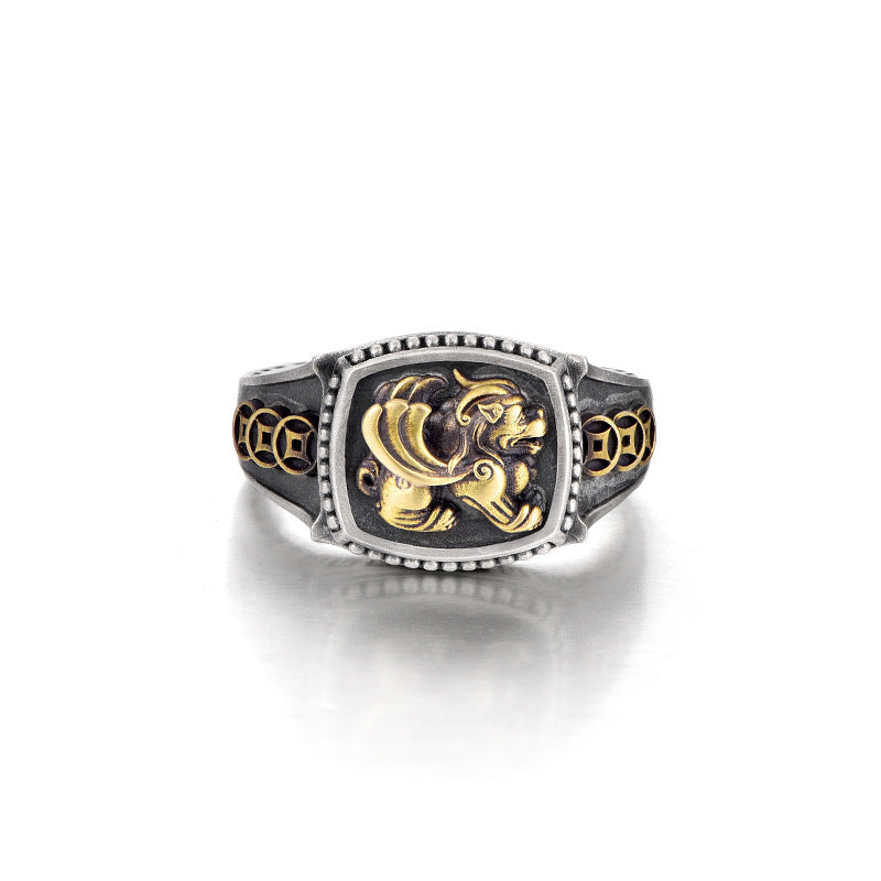 S925 Thai Silver Pi Xiu Ring For Men Vintage Style
