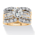 18k Gold-plated Three-piece Simulated Diamond Engagement Ring Set With Zircon Inlays