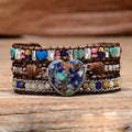 Silver-trimmed Blue Ombre Heart Stone Bead Bracelet