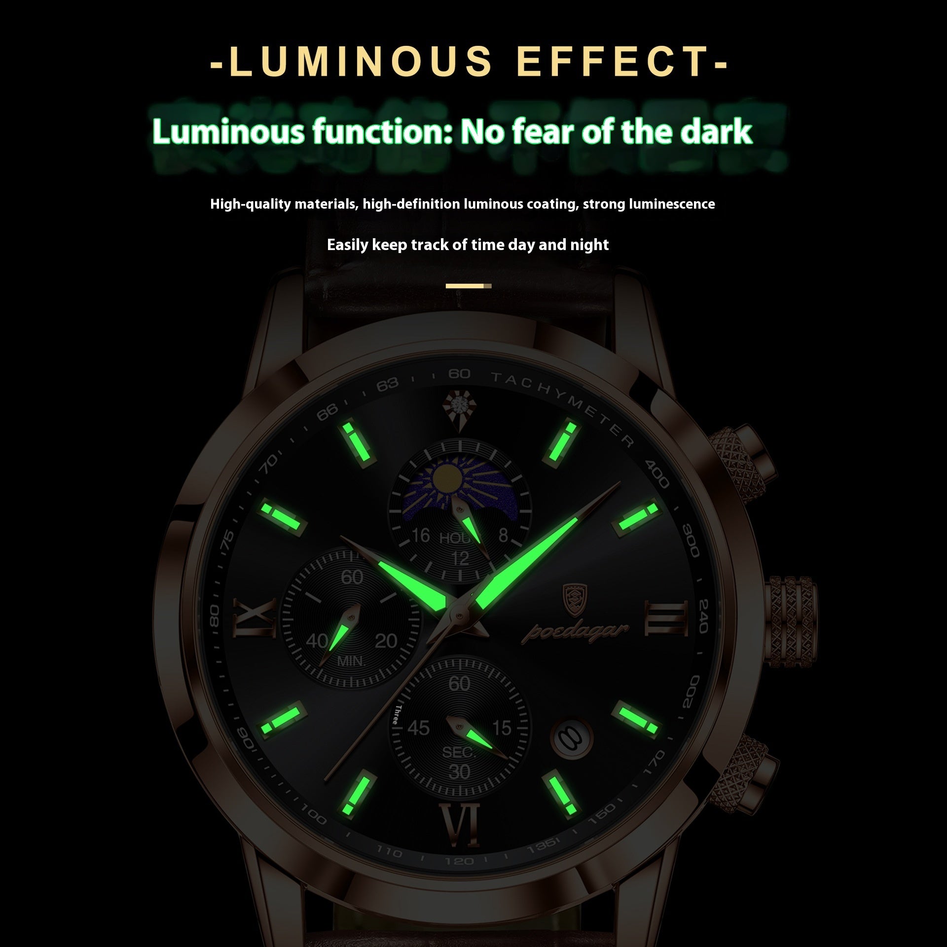 Multi-Function Sports Timing Moon Phase Men's Watch