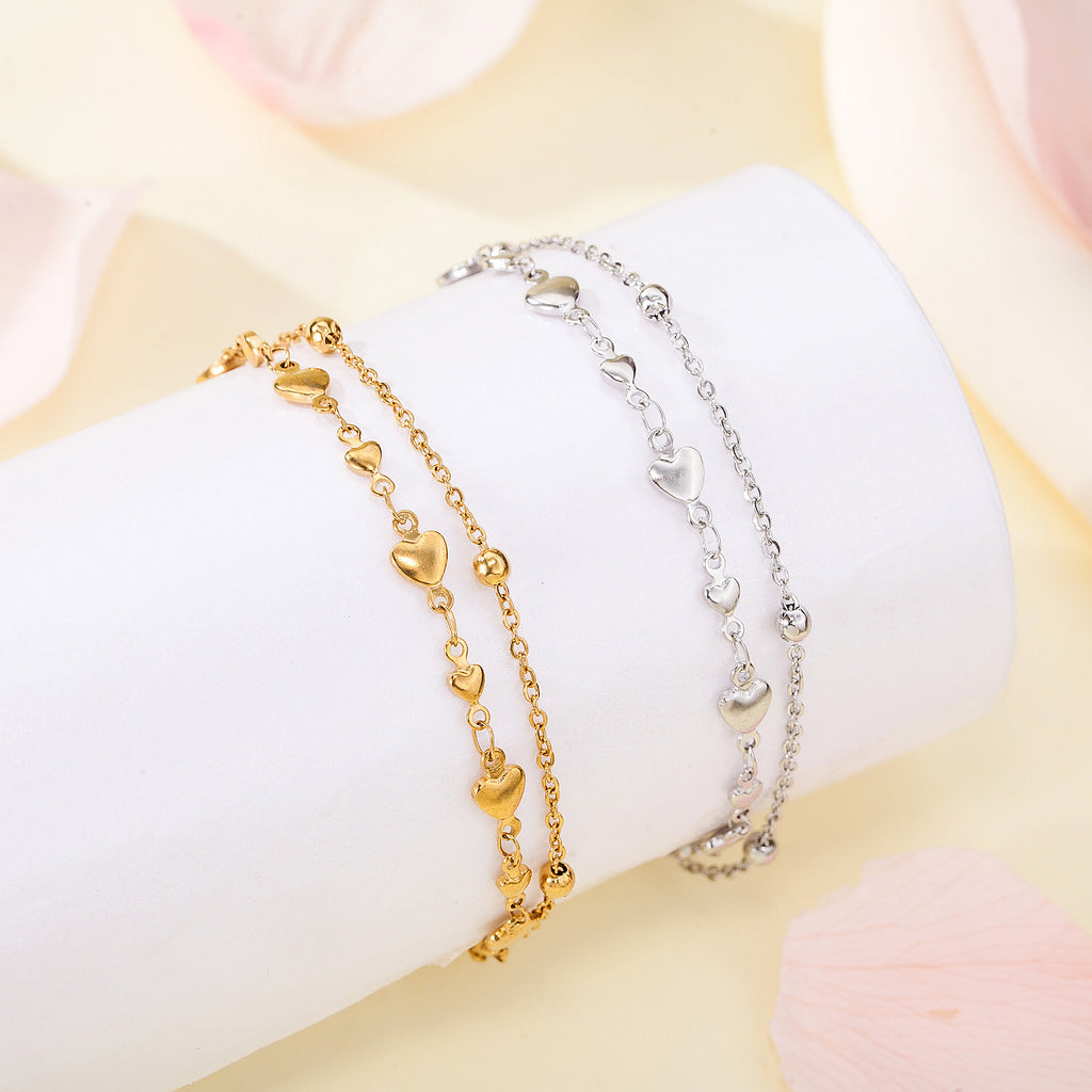 18K Gold-Plated Stainless Steel Heart Bracelet For Women