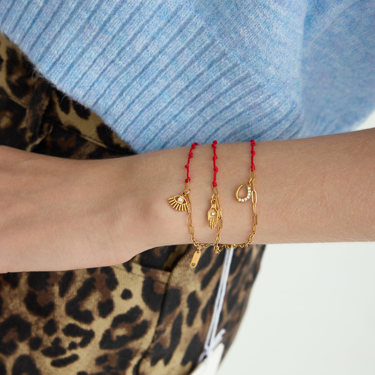 White Rhinestone Red Cord Braceletluxury Understated And Premium