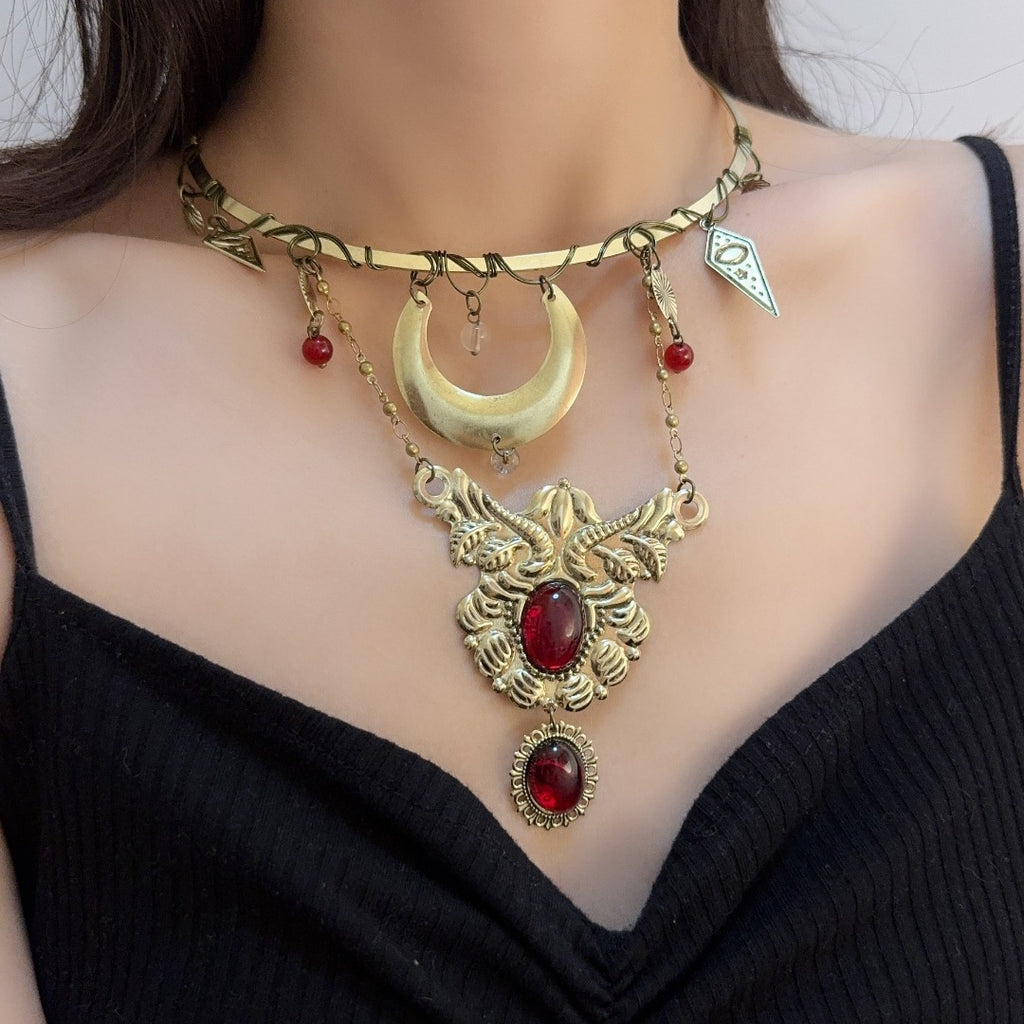 Womens Bronze Crescent Choker Necklace