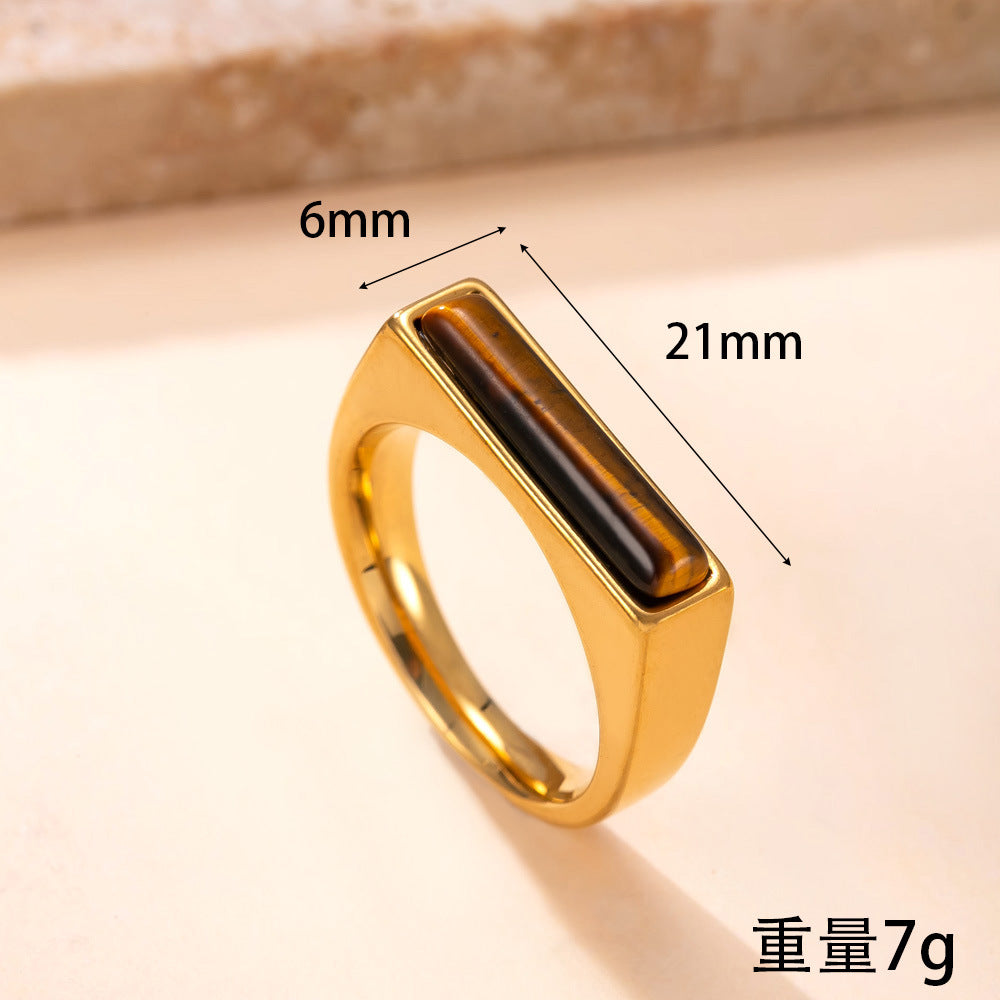 Stainless Steel Rectangular Natural Stone Ring