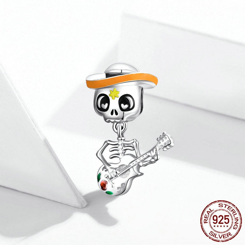 925 Silver Guitar Skull Bracelet Halloween DIY Bead