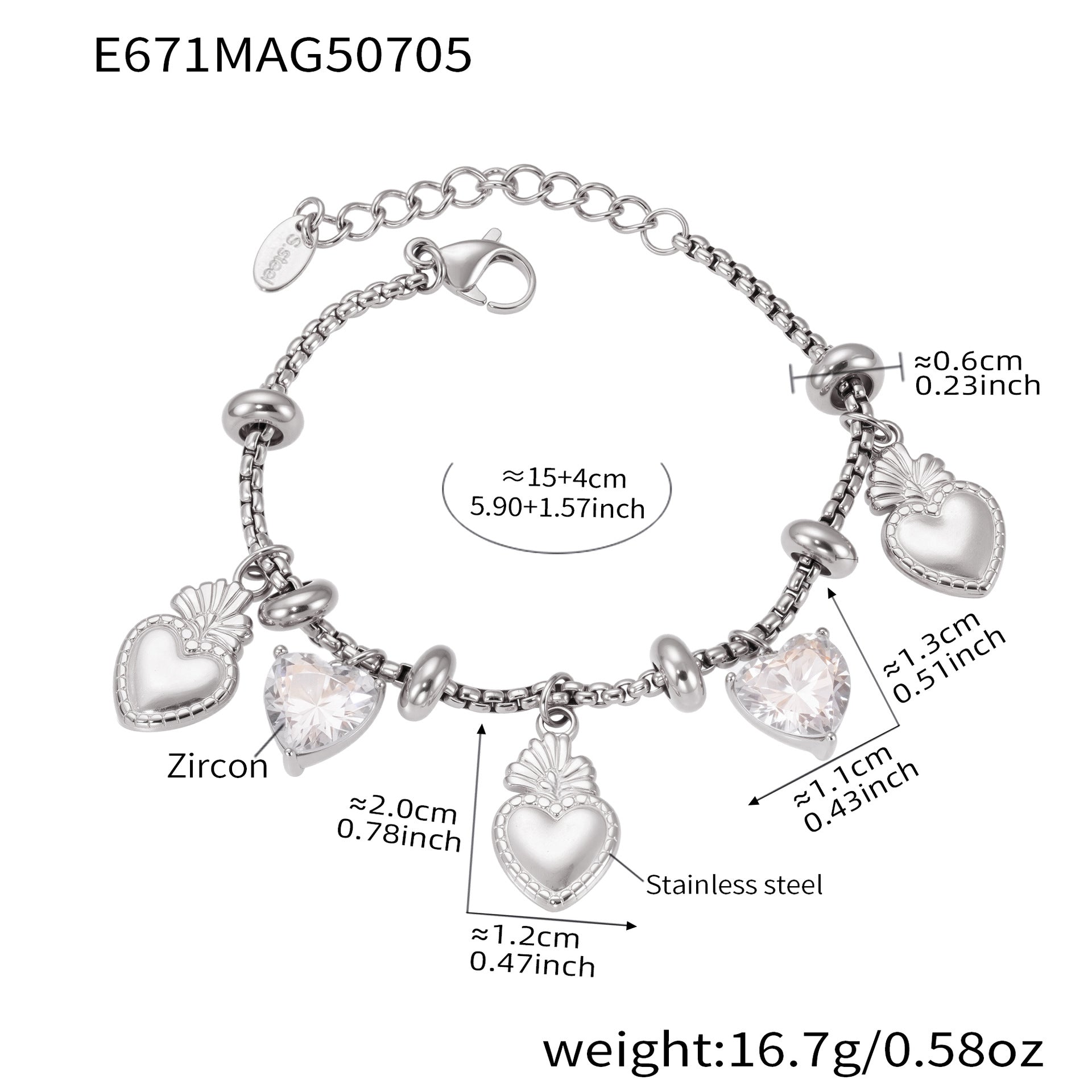 Ferris Wheel Heart Tassel Solitaire Bracelet