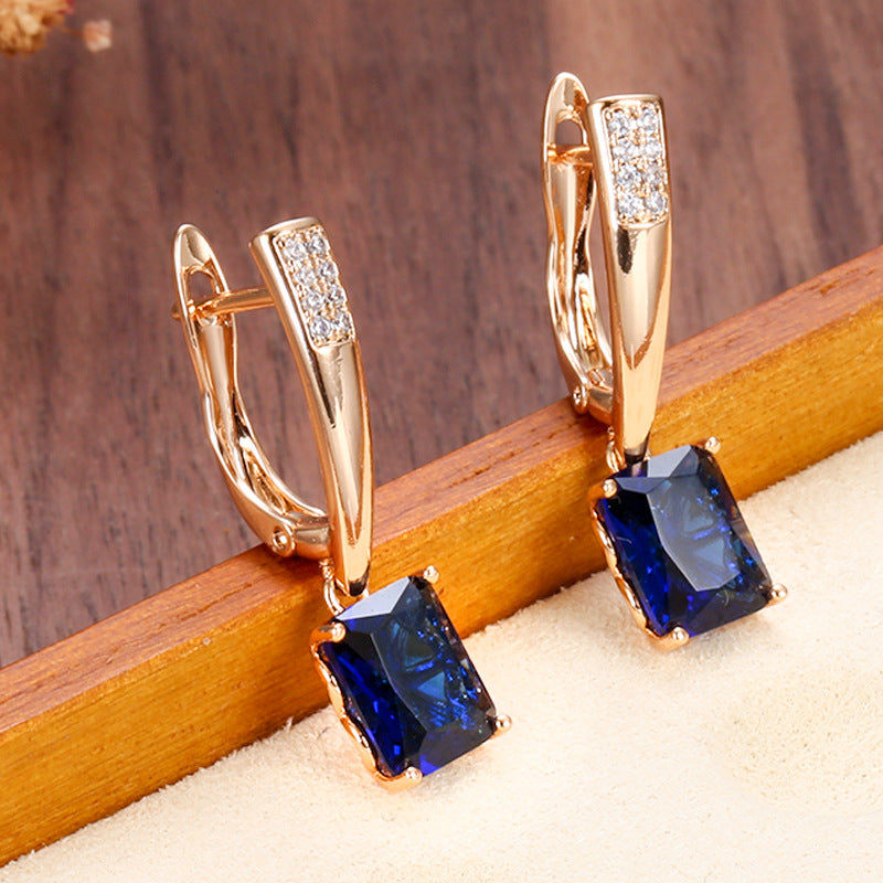 Champagne Gold Geometric Square Black Diamond Ear Clips Light Luxury Earrings