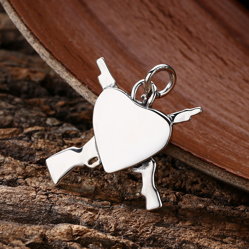 Exquisite And Domineering Dual Gun Heart-shaped 925 Sterling Silver Pendant