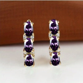 Womens French-Style Light-Luxury Gold Three-Row Oval Diamond Earrings