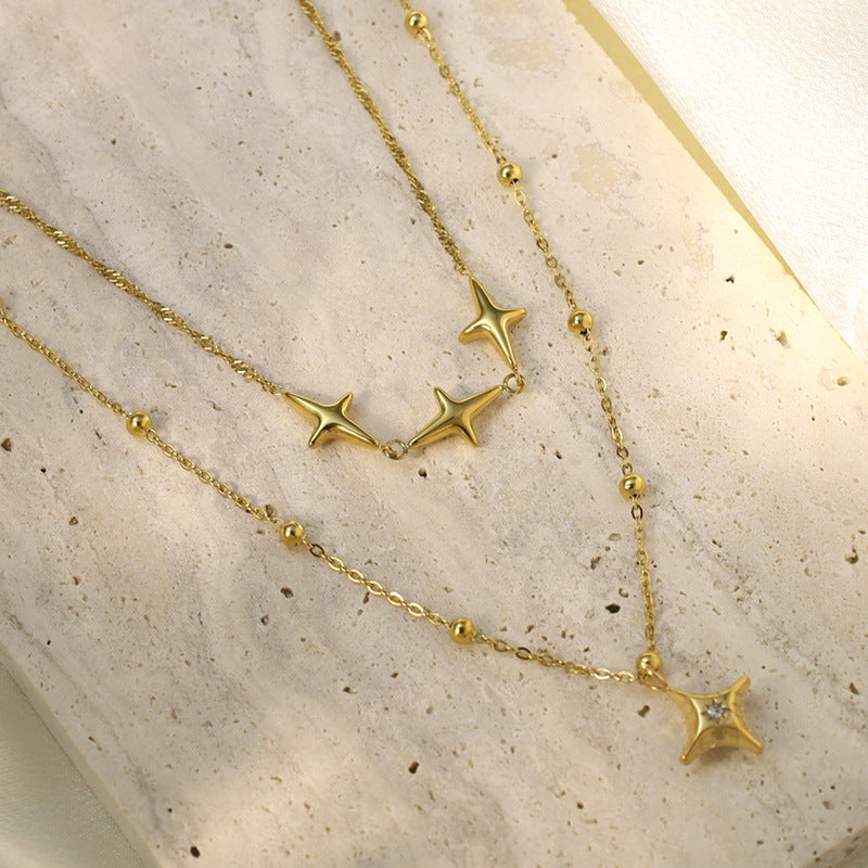 Womens Stylish Double-Layer Stainless Steel Necklace