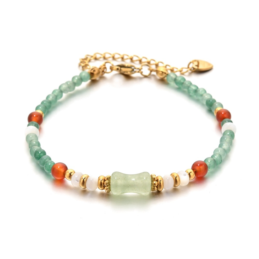 Glass Crystal And Colorful Natural Stone Bead Bracelet