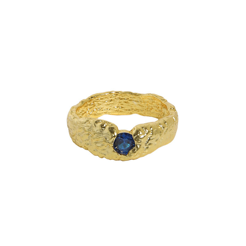 Ins Micro-pave Zircon Textured Sterling Silver Ring For Women