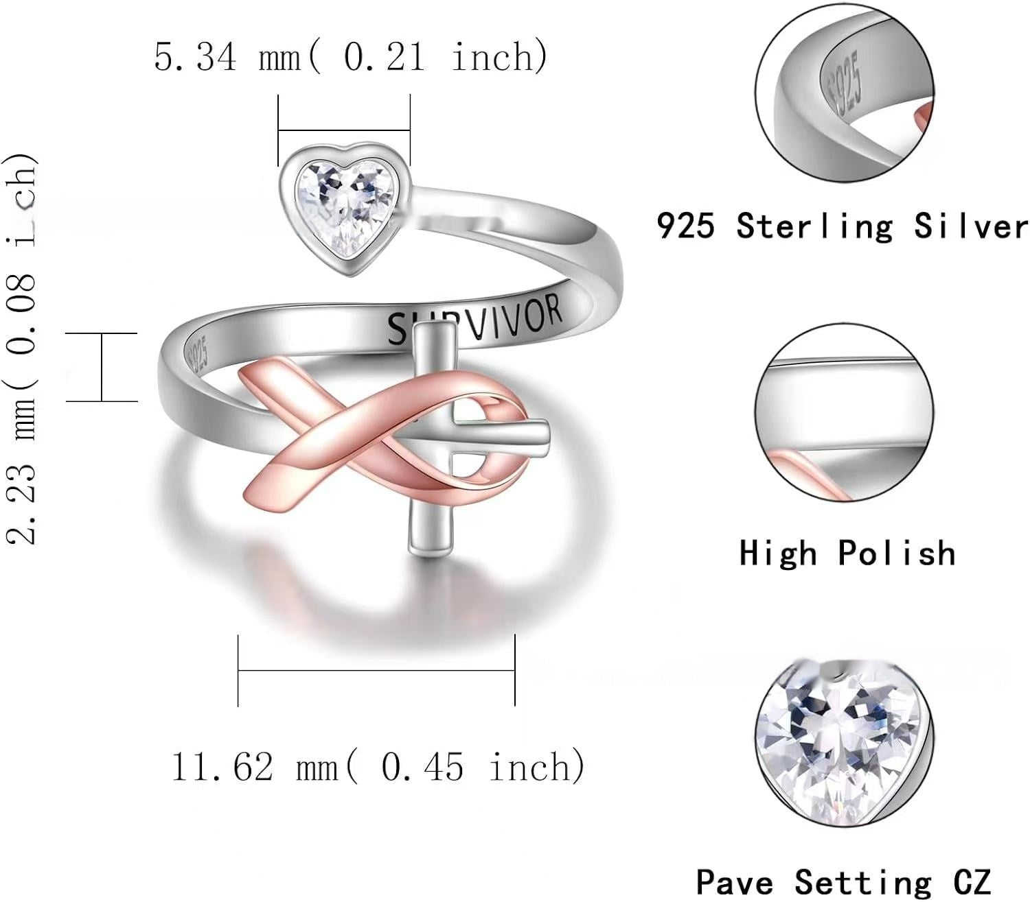 Sterling Silver Heart Shaped Zircon Fashionable Light Luxury Ring