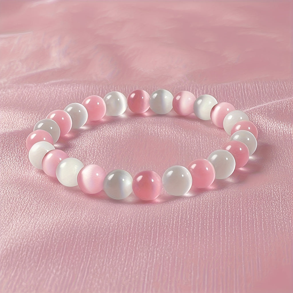 White And Blue Cats-eye Bracelet With Crystals