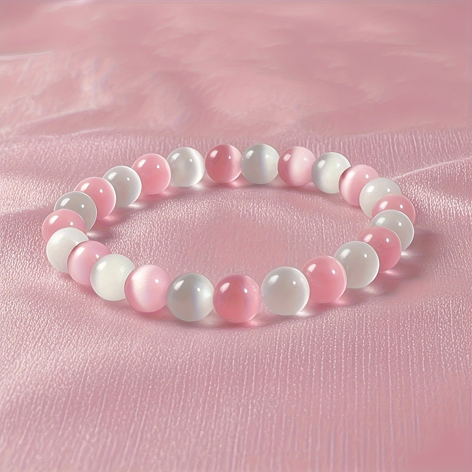 White And Blue Cats-eye Bracelet With Crystals