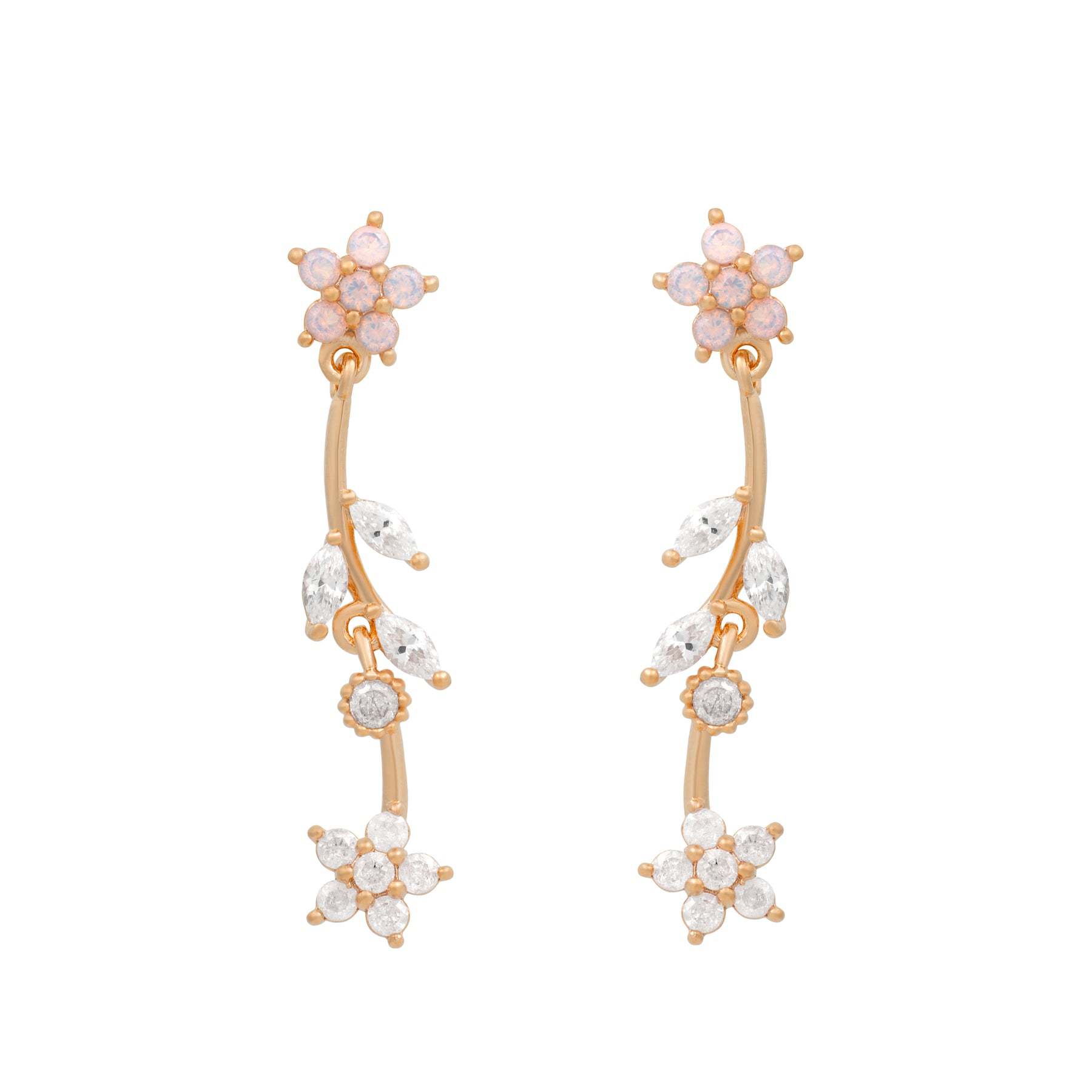 Korean-style Elegant Flower And Willow Leaf Stud Earrings Creative Long Design